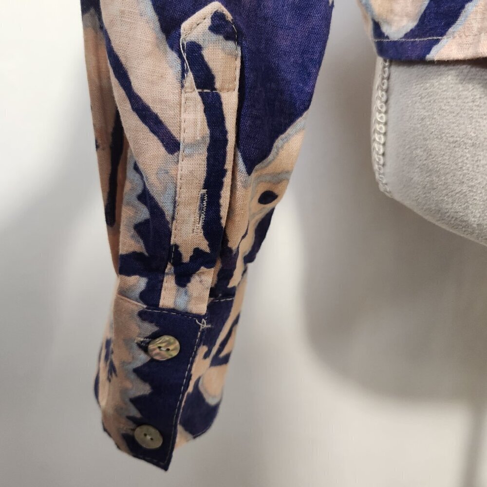 Christian Siriano NY Women's Size L Linen Blend Floral Tie Front Button Down Top - Picture 11 of 16